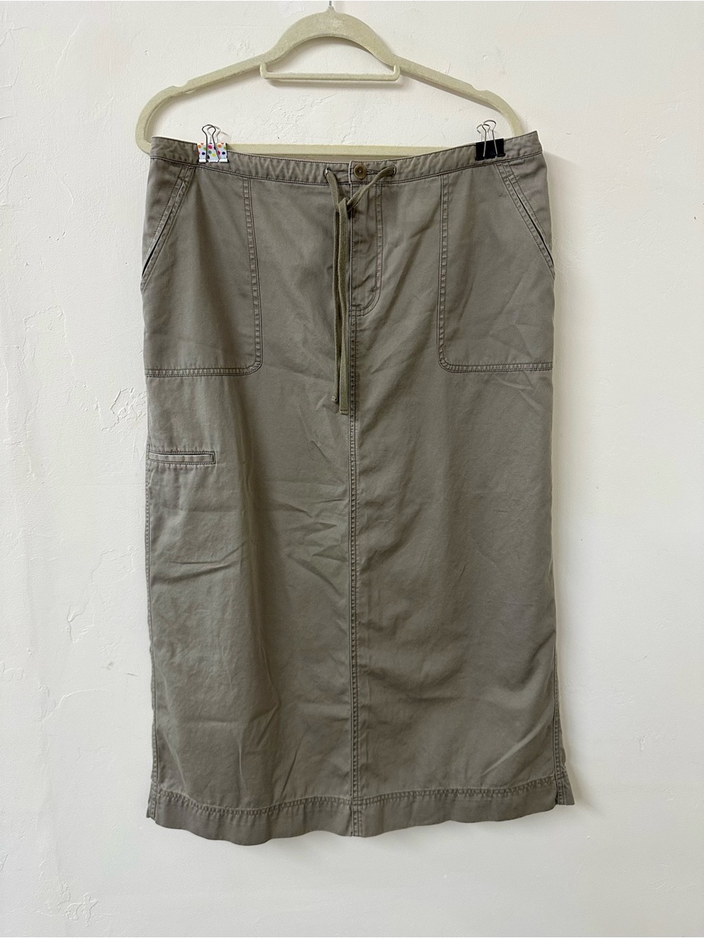 Eddie Bauer Olive Green Drawstring Utility Midi Skirt